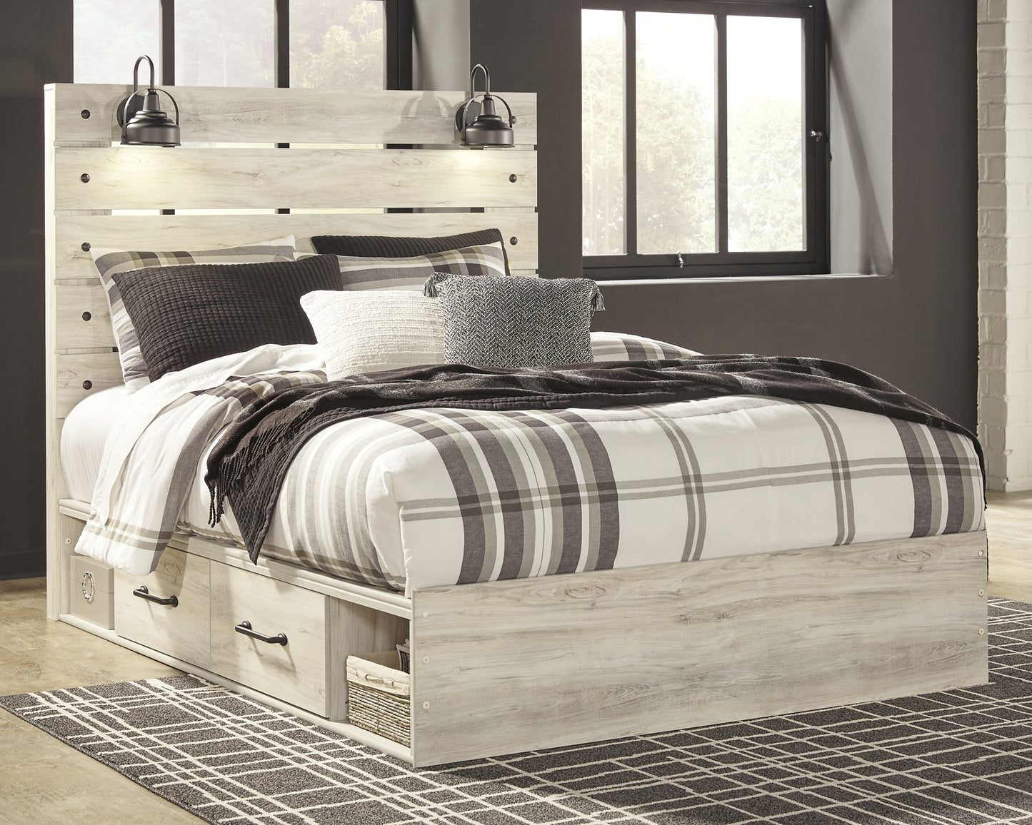 Cambeck  Panel Bed With 2 Storage Drawers With Mirrored Dresser And 2 Nightstands