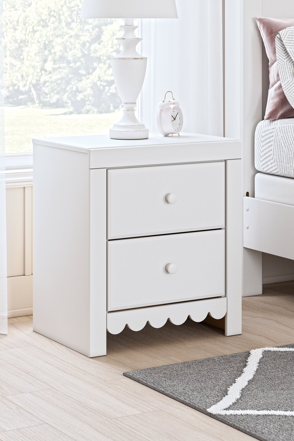 Mollviney Full Panel Storage Bed with Mirrored Dresser, Chest and Nightstand