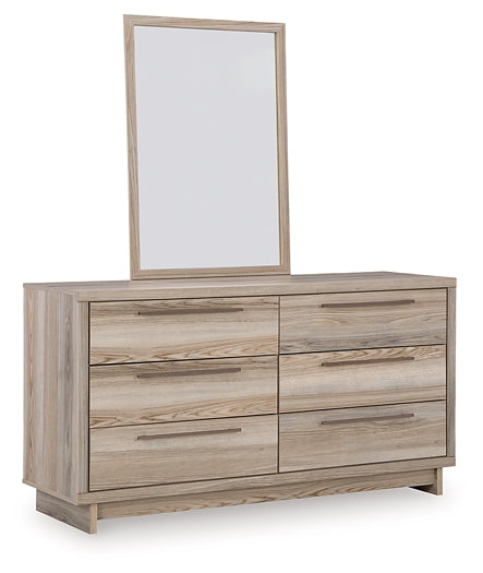 Hasbrick King Panel Headboard with Mirrored Dresser, Chest and Nightstand