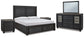 Foyland Queen Panel Storage Bed with Mirrored Dresser and 2 Nightstands