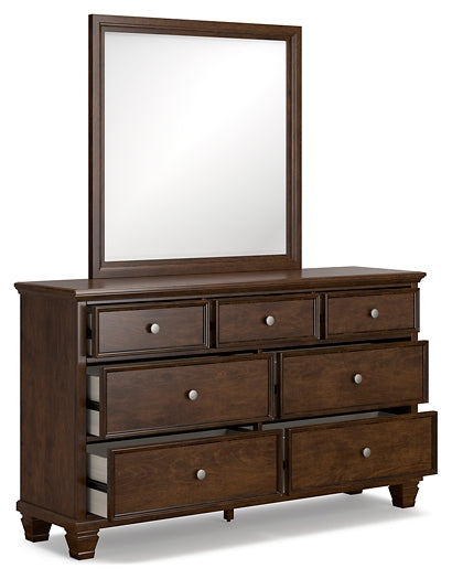 Danabrin Queen Panel Bed with Mirrored Dresser and Chest