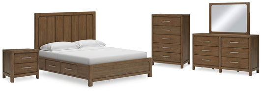 Cabalynn King Panel Bed with Storage with Mirrored Dresser, Chest and Nightstand