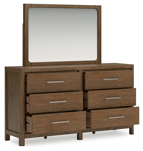 Cabalynn California King Panel Bed with Storage with Mirrored Dresser and Chest